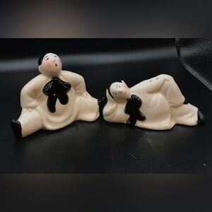 Clay Art Clown Salt Pepper Shakers Set #7513 Black/White Mime
